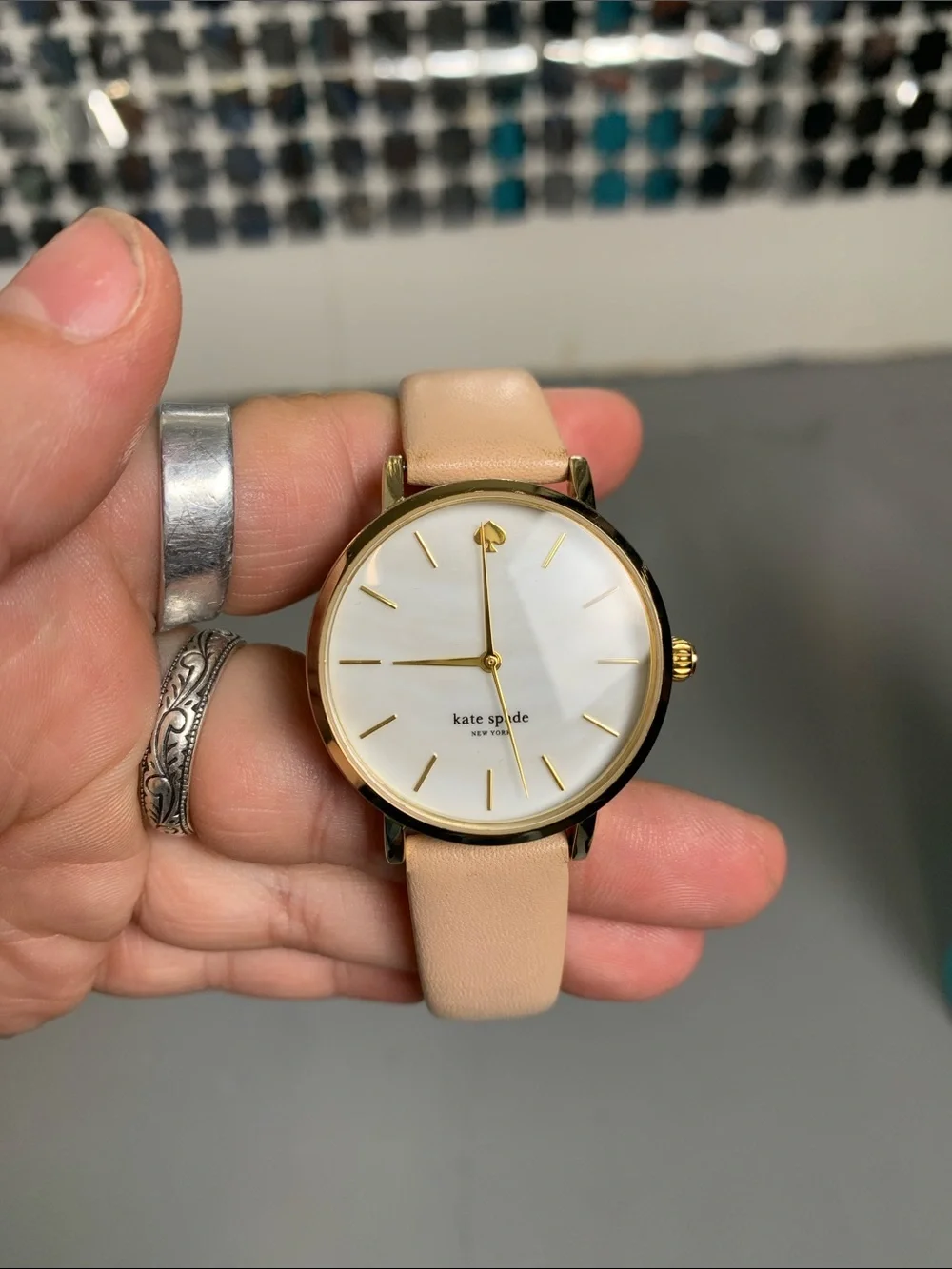 kate spade Beige Pink Leather Strap Gold-Tone Watch